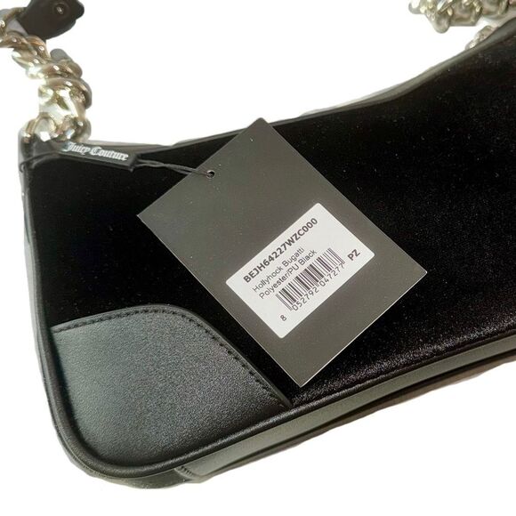 Juicy Couture Black Velour Hollyhock Chain Link Strap Shoulder Bag w/ Mini Pouch - Picture 10 of 16